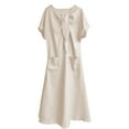 thumbnail image 4 of Daiosportswear Robe Élégante à Manches Mi-Longues et Col en V Plissée Style Bohème pour Femmes, Robe à Manches Courtes Beige TTG(TTG), 4 of 6
