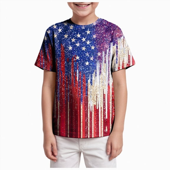 dmqupv Kids 4th of July Short Sleeve Tops Kids 4th of July Shirts Boys Fourth of July Patriotic Toddler American Independence Day Tee Tops Sky Blue,8-9 Years