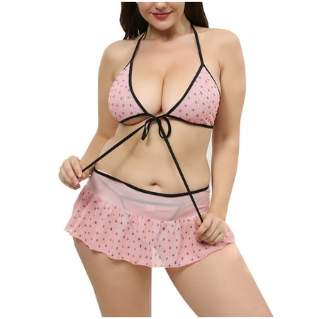 

Lingerie Sets Women Christmas Valentine s Day Sexy Lingerie Cute Girl Type Mesh Three-point Sexy Temptation Party Costume Fun Suit Sexy Black Lingerie Outfit For Women Set