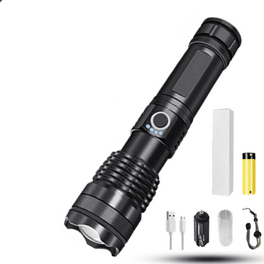 GJX Flashlights Zoomable 3 Modes USB Rechargeable Flash Light for Outdoor Home Hiking Camping Essentials with Battery Meter