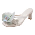 thumbnail image 5 of Rokment Women's Open Toe Floral Kitten Heels Boho Beach Summer Block High Heeled Flower Flip Flops Thong Dress Slides Sandals Beige Size 6, 5 of 6