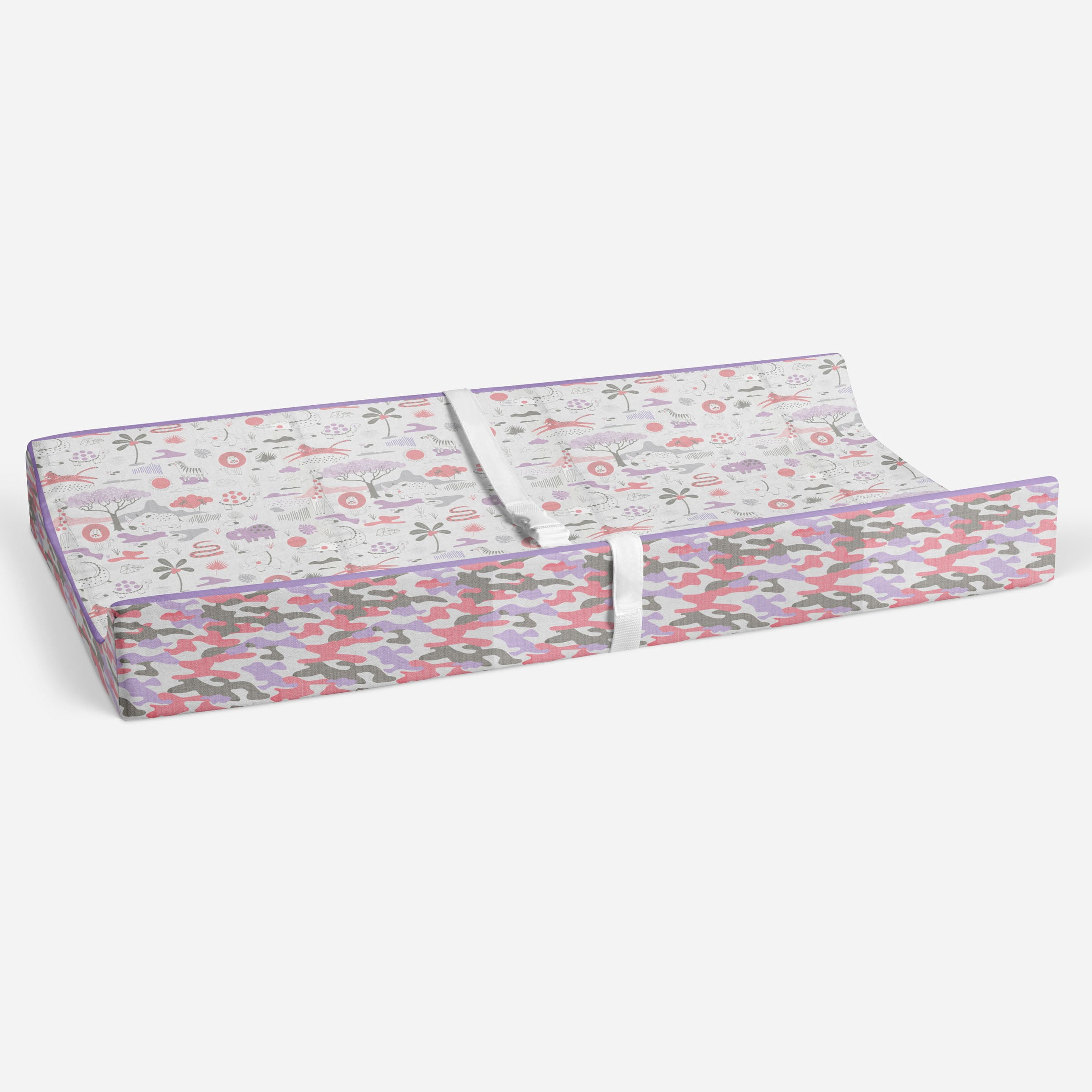 Bacati - Muslin Quilted Changing Pad Cover, Jungle Safari Lilac/Coral