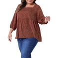 thumbnail image 2 of DARING DIVA Women's Plus Dressy 3/4 Sleeve Floral Peplum Babydoll Top 3X Burgundy, 2 of 6