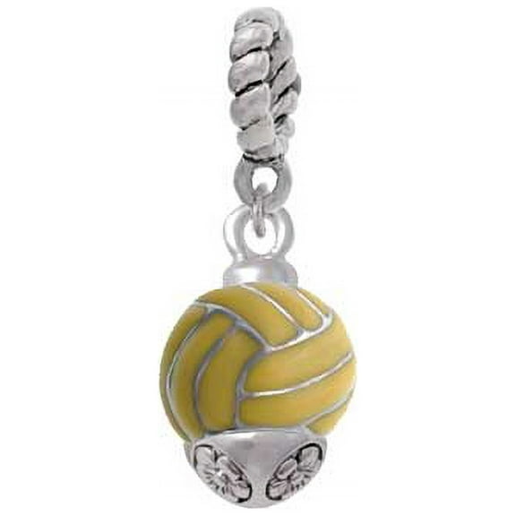 Silvertone 3-D Enamel Waterpolo ball Spinner - Rope Charm Bead