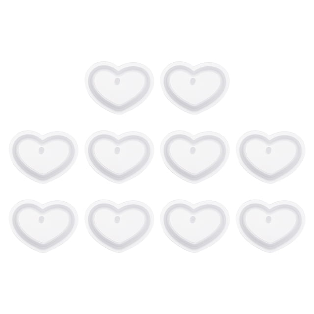 Uxcell 10 Pcs Moldes de llaveros de resina en forma de corazón grande, kit de moldes de epoxi de silicona con agujero para colgantes de llaveros y joyería