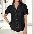 thumbnail image 2 of Puff Sleeve Button down Shirts for Women - Lapel Design, Casual & Work Blouses with Pockets | Yubnlvae (Black | 3XL), 2 of 5