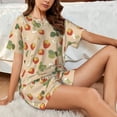 thumbnail image 4 of Gukieu Floral Strawberr Print Women's Short-sleeved Pajama Set, Round Neck Button Top Elastic Shorts 2-piece Set, Summer Home Leisure Clothing-X-Large, 4 of 6