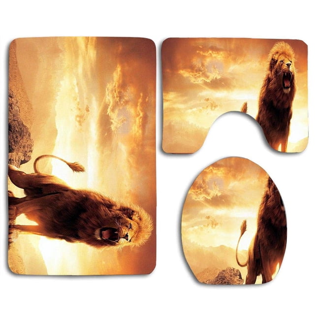 ABPHQTO Leon de Oro Juego de alfombras de baño de 3 piezas Alfombra de baño Alfombra de contorno y tapa de inodoro ABPHQTO Cont-CHAPPLE-22480