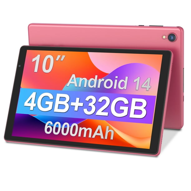 Tedupee Tablet 10 Pulgadas Android 14, 1280x800 HD, 4GB RAM + 32GB(1TB Exp), WiFi 6, USB-C,6000mAh, Rosa