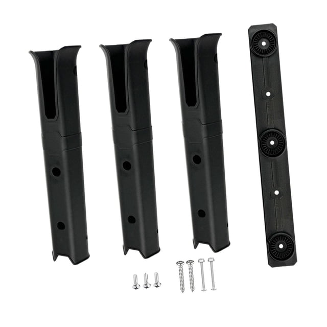 Soporte para cañas de pescar de 3 tubos y 3 soportes para almacenamiento en garaje y remolque negro