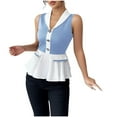 thumbnail image 2 of VtModv Women's Contrasting Blouses Button V-Neck Pullover Fashionable Tank Top Work Office Fashion Business Casual Outfits, 2 of 3