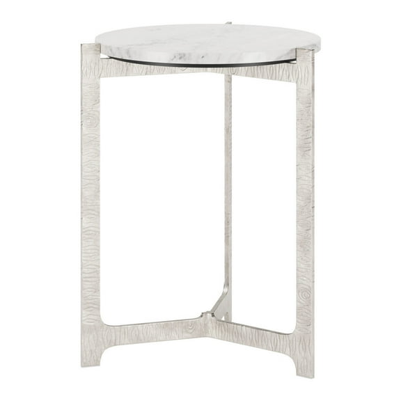 HomeRoots 576794 25 in. White & Silver Marble & Aluminum Round Cross Legs End Table