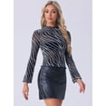 thumbnail image 3 of DARING DIVA Women's Glitter Mesh Mock Neck See Through Blouse M Silver, 3 of 6