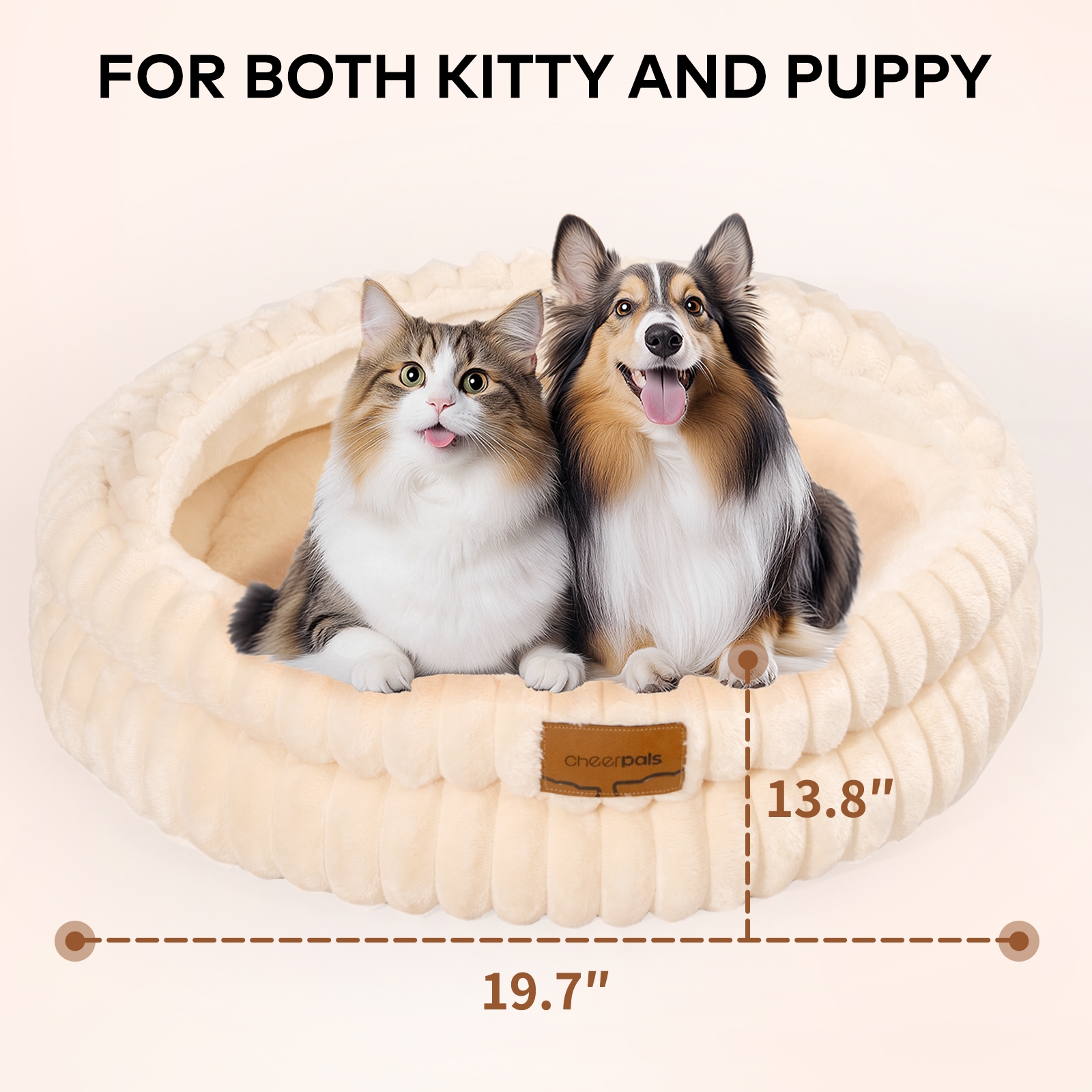 CheerPals Pet Cave, 20in Fluffy Soft Covered Cat Bed for Indoor Kitty Puppy(White)