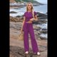 thumbnail image 5 of Conjunto Deportivo de Verano para Mujer, de Corta y Bloques de Color, con Pantalones Ajustados, A Juego, para Estar en Casa, 2025 Rojo Púrpura S, 5 of 8