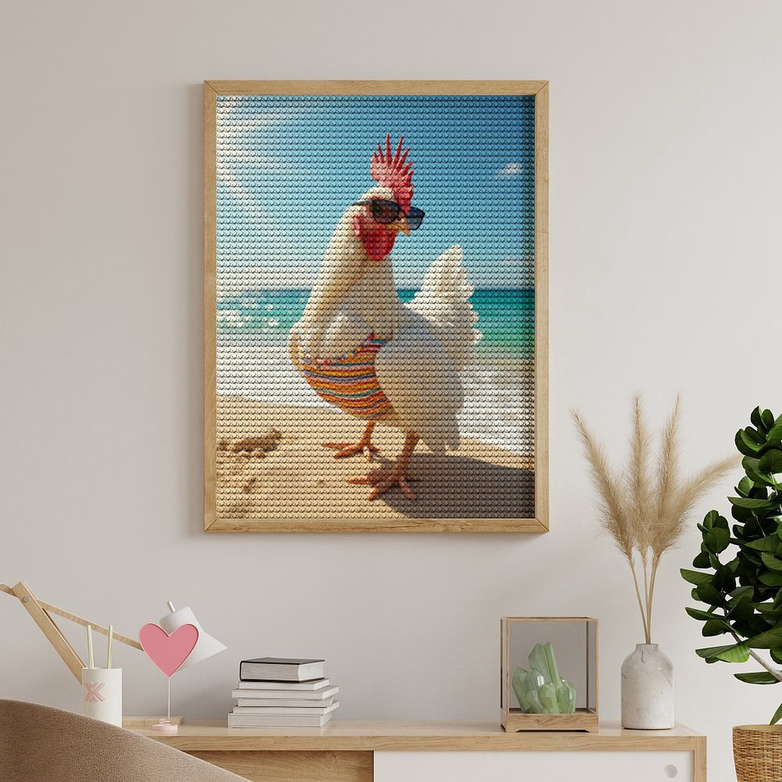 Diamond Art Kits for Adults, Beach Chicken Sunglasses Summer Fun 5D Diamond Painting Kits for Adults Beginners, DIY Full Drill Diamond Painting, Gem Art and Crafts 12x16