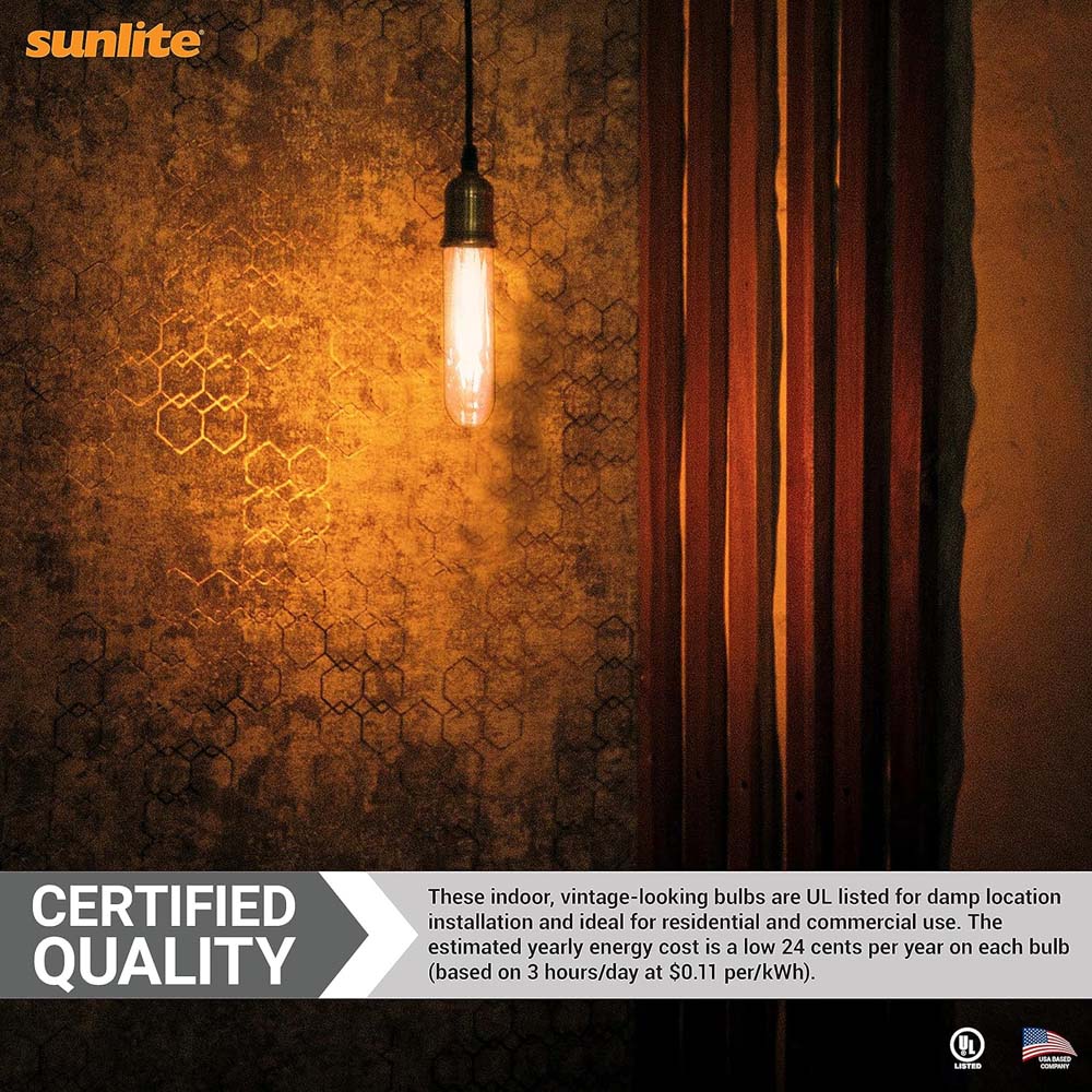 Sunlite 41790 LED Edison T10/T30 Tubular Light Bulb, 2 Watts (25W Equivalent), 160 Lumens, Medium E26 Base, 120 Volts, Dimmable, 90 CRI, UL Listed, Clear, 2700K Soft White, 6 Pack
