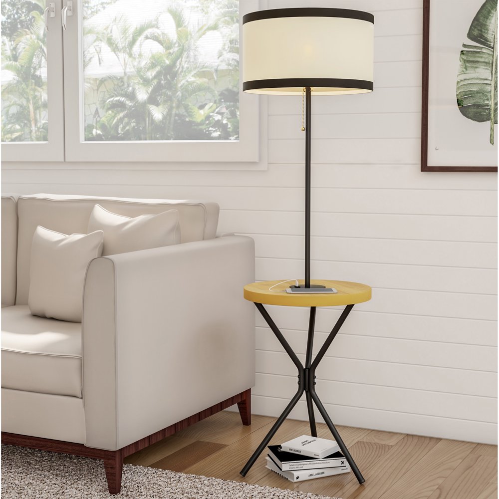 Floor Lamp End Table- Mid Century Modern Side Table with Drum Shape