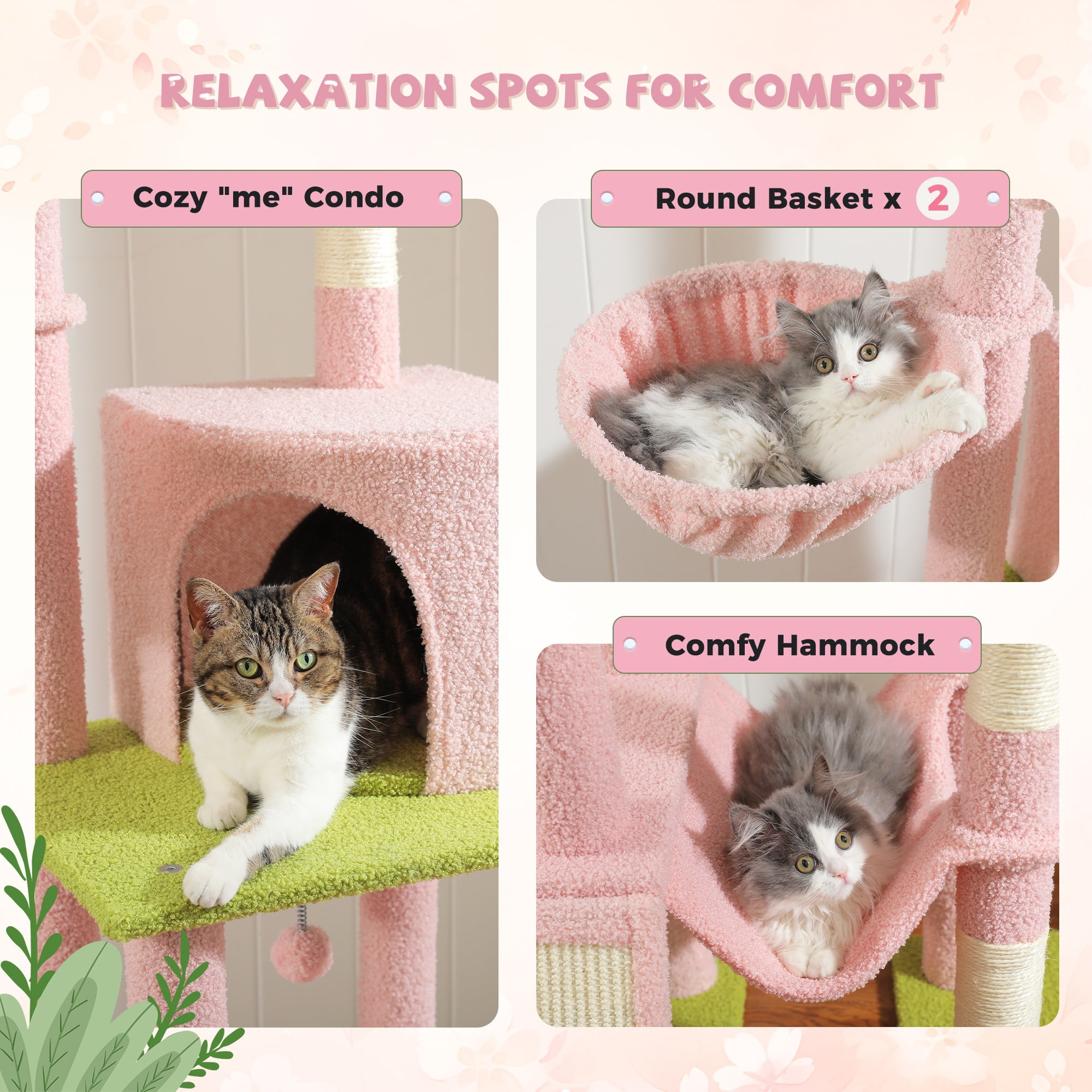 Pefilos Adjustable Height(85-112 in) Cat Tree Tower Floor to Ceiling with 7 Tiers Cat Climbing Activity Center, Cozy Hammocks, 5 Platforms for Indoor Cats, Pink Pefilos Adjustable Height(85-112 in) Cat Tree Tower Floor to Ceiling with 7 Tiers Cat Climbing Activity Center, Cozy Hammocks, 5 Platforms for Indoor Cats, Pink