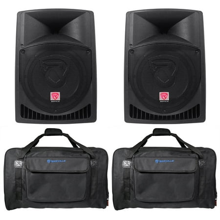 (2) Rockville RPG12 12" Powered 1600 Watt DJ PA Speakers+Weatherproof Carry Bags