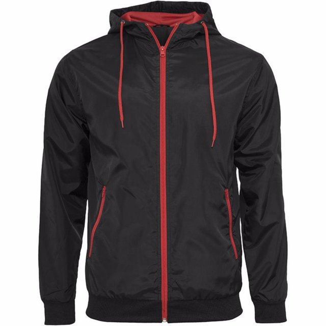 Build Your Brand - Chaqueta deportiva con cremallera para hombre (Negro/Rojo)