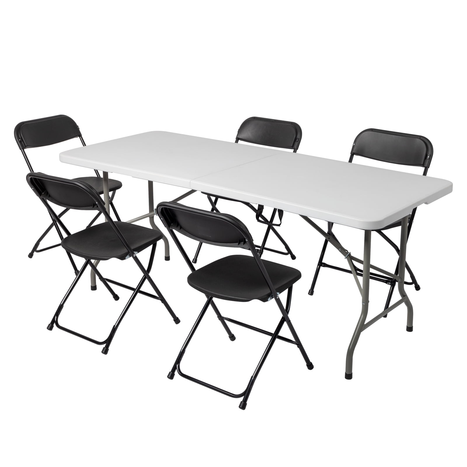 6 ft Foldable Long Table, White Top, Gray Plastic Pipe