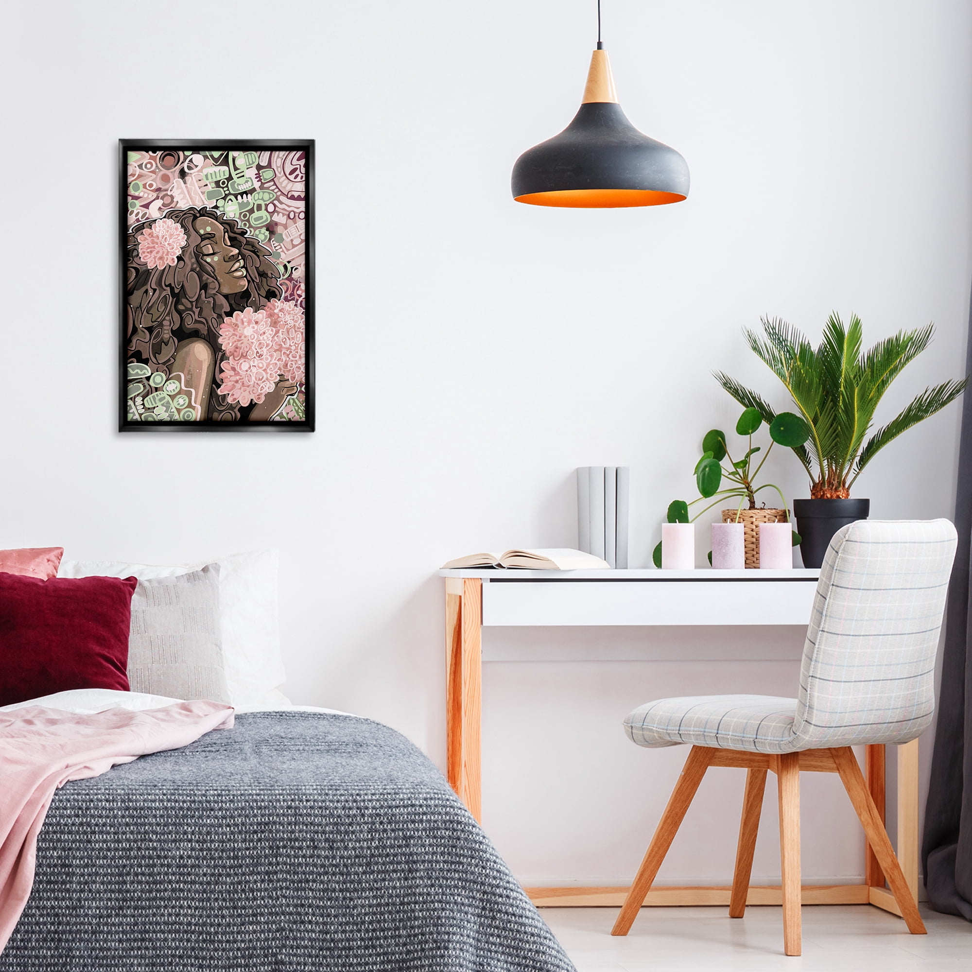 Stupell Industries Expressive Patterned Woman Novelty Painting Black Floater Framed Art Print Wall Art, 17 x 25