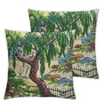 thumbnail image 2 of Acheng Pack of 2, Chinoiserie Pillow Cover Asian Scenic Purple and Green Throw Pillow Covers Farmhouse Tree Pillow Case Cushion Covers for Sofa Couch Living Room White, 2 of 6