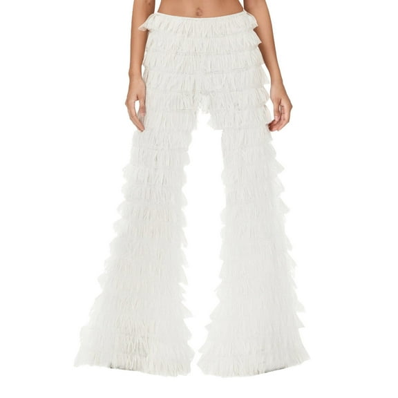 Women's Flared Casual Pants Layered Mesh Design Comfortable Stretchy Trousers Versatile Spring Summer Outfit For Party Daily Wear