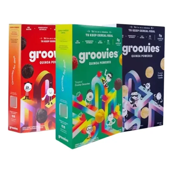 3 Pack Cereal Groovies Quinoa S/Gluten Vanilla, Cocoa y Frooty 750g