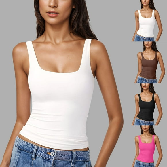 Camiseta blanca para mujer,Camiseta sin mangas para mujer, cuello redondo, informal, mezcla de algodón suave, ajuste cómodo para uso diario, sopatenor