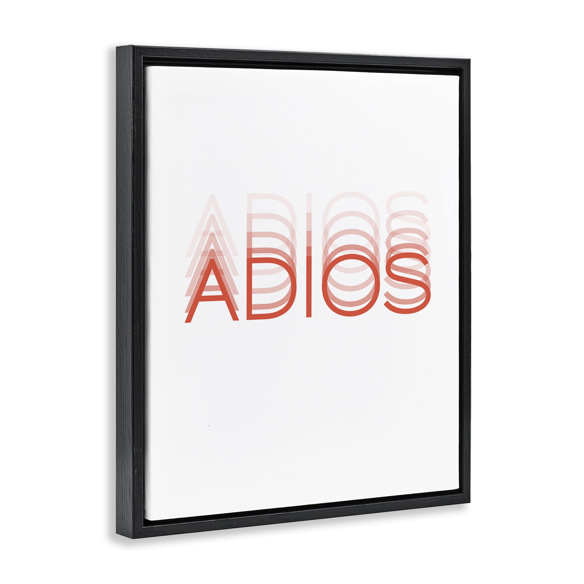 Stupell Industries Adiós Tipográfico Minimalista Typography and Symbols Painting Black Floater Framed Art Print Wall Art, 17 x 21
