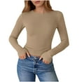 thumbnail image 2 of Tops for Women Long Sleeves Round Neck Slim Tight Fitting Pullover T-shirt Womens Blouse Plus Size Khaki XXL, 2 of 6