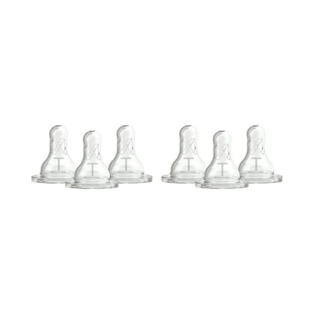 Dr. Brown's Natural Flow Baby Bottle Nipple, Level T, Newborn, Slower Flow, 6-Pack, 0m+