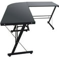 thumbnail image 5 of FCH L-Shaped Computer Desk, Corner Desk w/Monitor Shelf, CPU Stand & Sufficient Desktop Space, Upgraded Tempered Glass Table Top, Steel Frame Legs, Black, 5 of 7