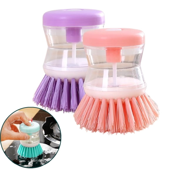 Fmxomd Good Grips Soap Dispensing Palm Brush Dish Brush with Soap Dispenser for Dishes Pot Pan Kitchen Sink Scrubbing - 2pcs Dish Brush Set