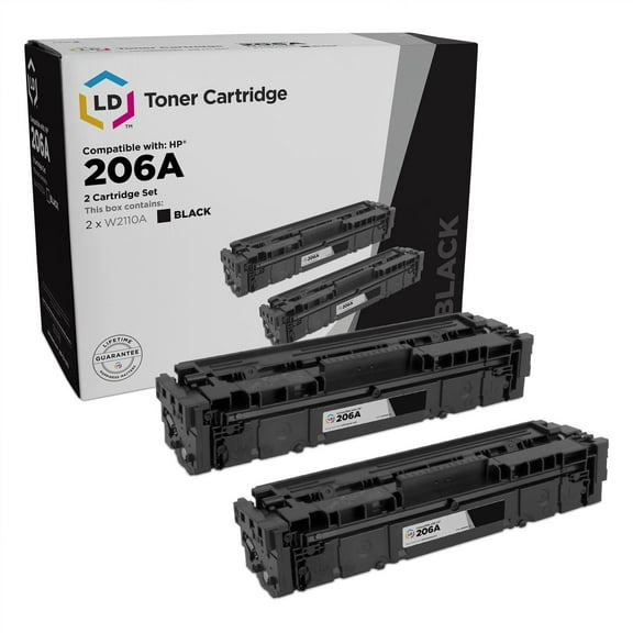 LD Products 2PK  Compatible Replacement for HP 206A W2110A Black Toner for M255dw, M283cdw, M283fdw