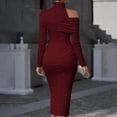 thumbnail image 3 of Dvprdro Womens Party Evening Midi Dress Asymmetric High Neck Long Sleeve Ruched Side Slit Fitted Solid, 3 of 7
