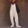 thumbnail image 4 of CCRFTGI Womens Fleece Overalls Winter Warm Casual Fuzzy Bib Overalls Cozy Suspender Straps One-Piece Jumpsuits Wide Leg Snow Bib Jumpsuits with Pockets White L, 4 of 7