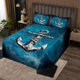 thumbnail image 2 of Nautical Anchor Bedspread Queen Size Bedding for Living Room Navigation Ocean Adventure Theme Psychedelic Decor Coverlet Set Spider Web Mystic Trippy Teal Black Quilt Set All Season,3 Pcs, 2 of 5