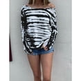 thumbnail image 3 of Top casual para mujer, estampado floral, cuello con hombros descubiertos, manga larga, para levantamiento diario y al aire libre, negro M, 3 of 6