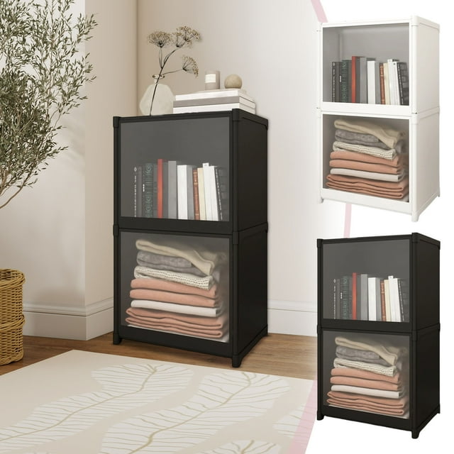 Lockers 1 Pce Étagère à Livres à Double Couche Résistante, Étagère de Rangement Polyvalente avec Portes Transparentes et Design Modulaire pour une Organisation Flexible et Peu Encombrante 71 cm JASKFLY