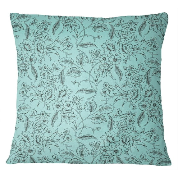 S4Sassy 2 Pcs Floral Print Cotton Poplin Square Sea Green Cushion Cover Pillow Case Throw-22 x 22 Inches