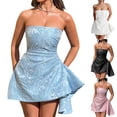 thumbnail image 6 of Women's Strapless Jacquard Mini Dress, Fit and Flare Graduation Party Cocktail Dress, 6 of 6