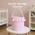 thumbnail image 4 of CoreLiving Easter Basket Gingham Fabric Picnic Basket with Handles for Egg Hunt, Candy Storage, Present Holder, Woven Style Small Basket for Spring Party Decor and Gift Giving, 4 of 6