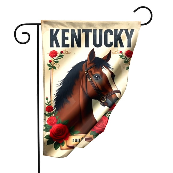 Run for the Roses Garden Flag 12.5x18 Inch Double Sided Polyester Decorative Outdoor Flag with Vintage Horse Floral Design for Yard Patio Lawn Home Decor Spring Summer Equestrian Theme#22931