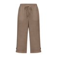 thumbnail image 4 of Loose Linen Straight Leg Capris for Women Button Elastic Waist Breathable Soft Casual Pants for Summer Daily Work Lounge Relaxing Days Coffee M, 4 of 5