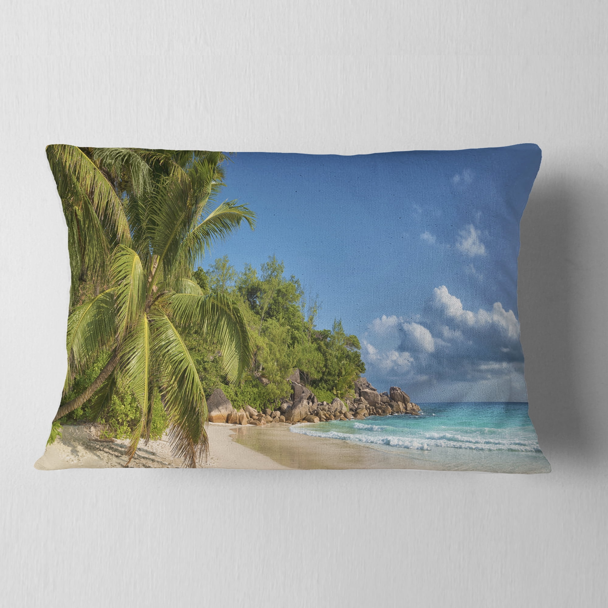 Designart Anse Georgette Beach Dark Blue - Seascape Throw Pillow - 12x20