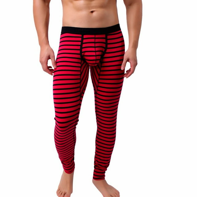 CEHVOM Leggings Thermiques Longs pour Hommes à Rayures, Respirants, Patchwork, Taille Basse, Ajustés
