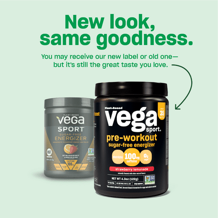 Vega Sport Pre-Workout Sugar-Free Energizer Acai Berry (4.5oz, 40 Servings) - Vegan, Keto-Friendly, Gluten Free, Sugar Free, All Natural, Pre Workout Powder, Non GMO